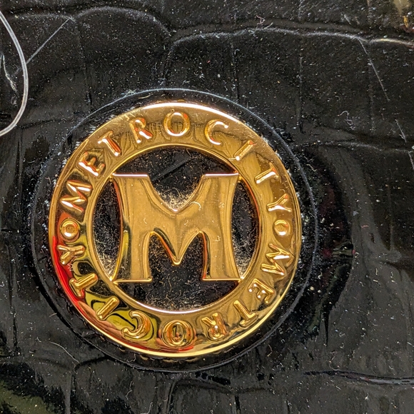 Metrocity Black Croc-Embossed Satchel with Gold Accents - Picture 2 of 9